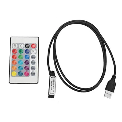 Bild av 5 24V 6A 24 tangenters RGB LED lampa trådlös fjärrkontroll USB ljuseffekt infraröd kontroll (1m)