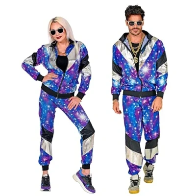 Bild av W WIDMANN MILANO Party Fashion Kostym 80 talet träningsoverall disco, jacka och byxor, joggingdräkt, retrostil, badknappfest, karneval, temafest