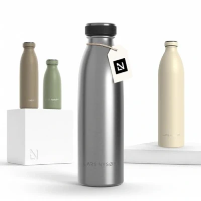 Bild av LARS NYSØM rostfri vattenflaska 350ml, 500ml, 750ml, 1L, 1,5 liter Termosflaska lämplig för kolsyrat Läcksäker sport, utomhus, skola (Stainless Steel, 500ml)