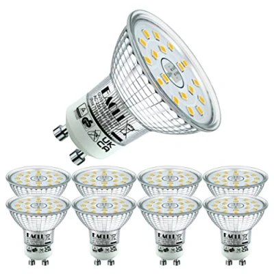 Bild av EACLL GU10 LED 4000 K 4,9 W ersätter 75 halogenlampa, 8 pack Neutral vit 585 lumen päron, AC 230 V flimmerfri strålkastare, strålvinkel 120 graders spot, inte dimbara reflektorlampor