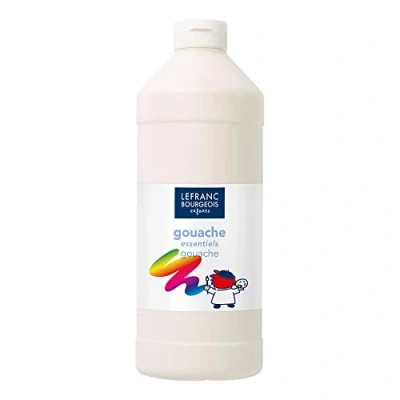Bild av Lefranc Bourgeois 188524 Value Vattenbaserad gouachfärg för barn, ljusa färger, täckande, klar att använda, tvättbar, doseringsöppning, 1000 ml flaska vit