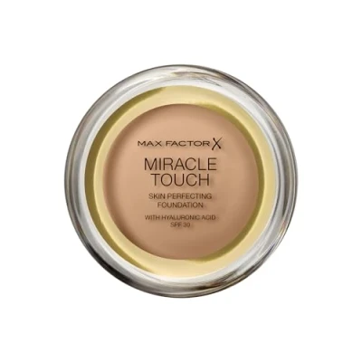 Bild av Max Factor Miracle Touch Foundation i färgen 78 sand beige intensiv, pulverig makeup för en felfri hy med solskyddsfaktor 30