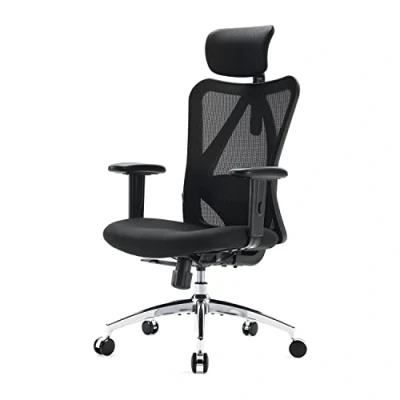 Bild av SIHOO Ergonomisk kontorsstol, datorkontorsstol med justerbart svankstöd och nackstöd, andningsbar nätspelstol bekväm tjock kudde höjdjusterbara armstöd, svängstol för hemstudier (svart)