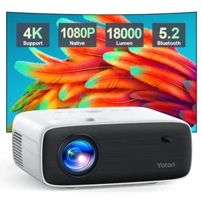 Bild av YOTON Y6 4K projektor med stativ, 1080P, inbyggd Bluetooth 18 000 lumen, kompatibel smartphone, HDMI, USB, AV, Fire Stick, PS5