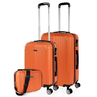 Bild av ITACA Set 2 Resväskor och skönhetsfodral 4 hjul ABS. Styv lätt. Hänglås. Extensible. Medium + Stort Skönhetsfodral, Mandarin