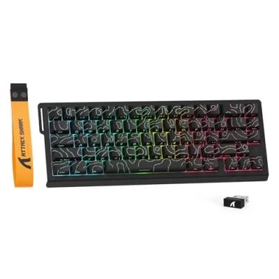 Bild av MAMBASNAKE X ATTACK SHARK X68PRO HE Trådlöst Gaming tangentbord 65% Rapid Trigger,BT/2.4G/Trådat,Magnetisk Omkopplare 0,01mm RT,8000Hz,Justerbar Aktiveringspunkt,5000mAh,RGB,för PC/Mac Svarta Konturer