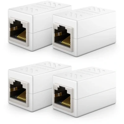 Bild av deleyCON 4x CAT6 Kopplingskontakt Nätverkskabel Patchkabel Ethernetkabeladapter Modulär Skärmad 2x RJ45 Uttag DSL LAN Vit