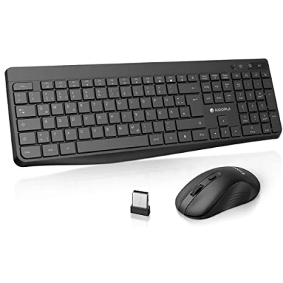 Bild av KOORUI Tangentbord och mus trådlös, tyst tysk layout QWERTZ med 12 funktionstangenter 2,4 GHz för Windows, MacOS, Linux svart (batteri ingår ej), PC, spel