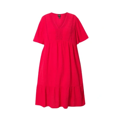 Bild av Ulla Popken Seersucker Short Sleeve Vneck MIDI Vardagsklänning, Storlek: 42/44, Lychee