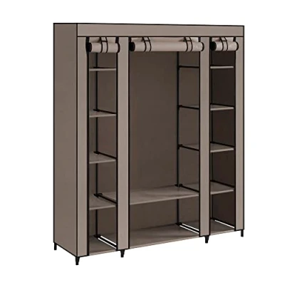 Bild av SONGMICS garderob i tyg, bärbar för sovrum, klädhängare med tygöverdrag, klädställ, 45 x 150 175 cm, 12 fack, metallram, gråbrun LSF003R02