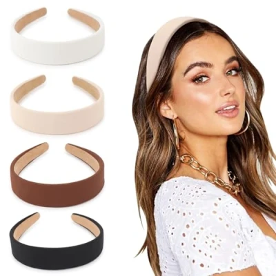 Bild av DRESHOW 4 Paket Pannband för Kvinnor och Flickor Plast Mode Boho Breda Elastiska Hårband Halkfria Hårtillbehör