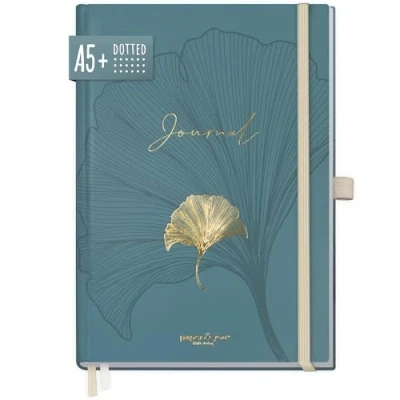 Bild av paper&amp;you® Premium bullet journal prickad A5 &quot;Blue Ginkgo&quot; anteckningsbok med prickar, 188 sidor extra tjockt papper, dagbok pricktergaller hållbar och klimatvänlig