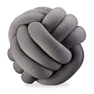 Bild av Relaxdays polyester knutkudde, knuten kudde för soffa, dekorativ, skandinavisk, dekorativ knutar, Ø 25 cm, mörkgrå, 1 st (1 pack)