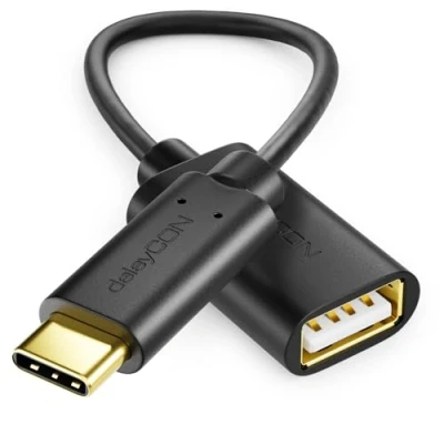 Bild av deleyCON USB C Till A Adapterkabel OTG Hane Hona för PC Dator Bärbar Surfplatta Smartphone 20 cm Svart