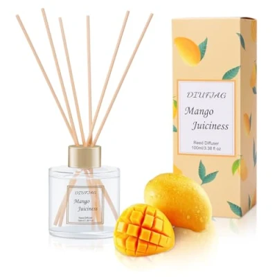 Bild av 100 ml doftspridare med 6 fiberpinnar, mango vass diffusor set aromaterapi luftfräschare för hem sovrum badrum