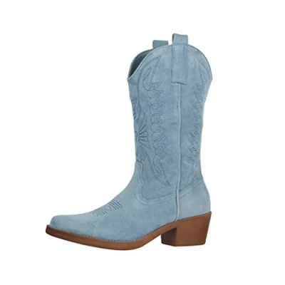 Bild av Elara damer Cowboy stövlar Biker Chunkyrayan 301 A32S Blau Suede 39