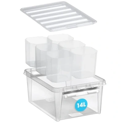Bild av SmartStore 14L Förvaringslåda i plast med Lock och 6 Fack 10 års garanti livsmedelssäker clips stapelbara BPA fri 40 x 30 18 cm