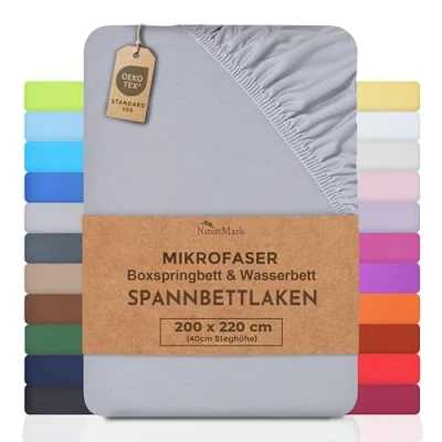 Bild av NatureMark mikrofiber resårsäng och vattensäng resårlakan 200 x 220 cm 40 spännlakan 100 % polyester, silver/ljusgrå