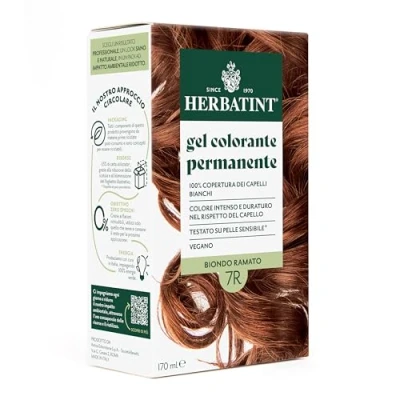 Bild av Herbatint Permanent hårfärgningsgel 7R kopparblond 170 ml Ammoniakfri, 100% täckning av vitt hår för känslig hud, med 8 naturliga ekologiska extrakt