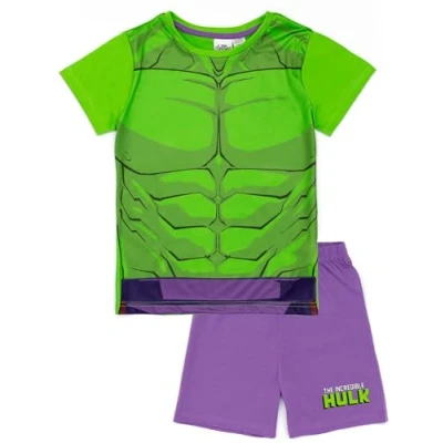 Bild av Marvel Hulk Boys Pyjamasset Kids T shirt och shorts PJs Mighty grön lila design Officiell varor Perfekt present till små superhjältar