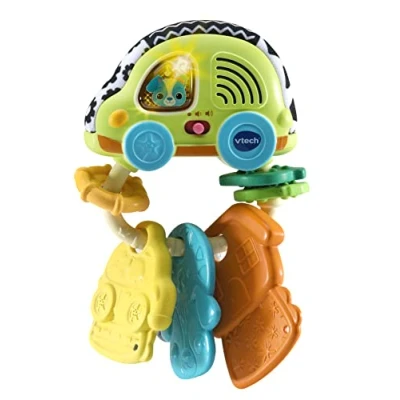 Bild av VTech Baby bilnyckel interaktiv skallra leksak med bithjälpmedel som sjunger och talar 45 procent gjord av biobaserad plast för barn från 324 månader