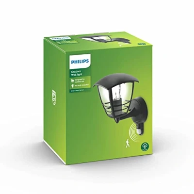 Bild av Philips Creek Vägglykta för Utomhusbruk Uppåtriktat fäste med rörelsesensor(IR), Svart, 1x60W, 230V, ej Dimbar, ljuskälla medföljer