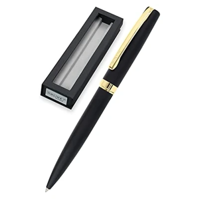 Bild av ONLINE Roterande kulspetspenna Eleganza I metall färg svart och guld utbytbar stor kapacitet gruva metallklämma skrivfärg inkl. presentförpackning, 1 styck (1 pack)