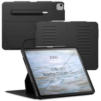 Bild av Zugu iPad Air Case 13 Tum M2 2024 / Pro 12.9 (3/4 Gen), Ultra slimmat skyddshölje, trådlös Apple Pencil Laddning, Bekväm 10 vinkels Magnetic Stativ Skal &amp; automatisk vila/väckning [ Svart ]