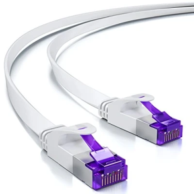 Bild av deleyCON 5m RJ45 Patchkabel Platt Kabel med CAT7 Råkabel Nätverkskabel Ethernet Tunn U/FTP Gigabit Lan Koppar Vit