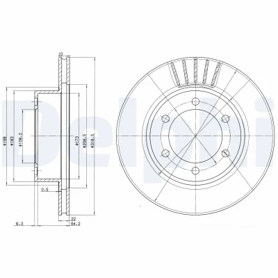 Bild av DELPHI BG3535 Disque de frein 319 22 6 ventilé huilé non traité sans roulement roue, bague ABS TOYOTA: Land Cruiser Prado 90