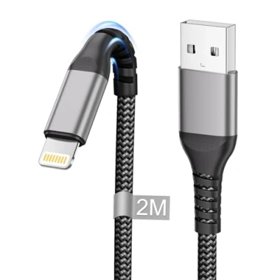 Bild av Phone laddningskabel 2M [Apple MFi certifierad], USB Lightning kabel Nylon snabbladdningskabel Pad för 14 13 12 11 Pro Max/Mini/XS/XR