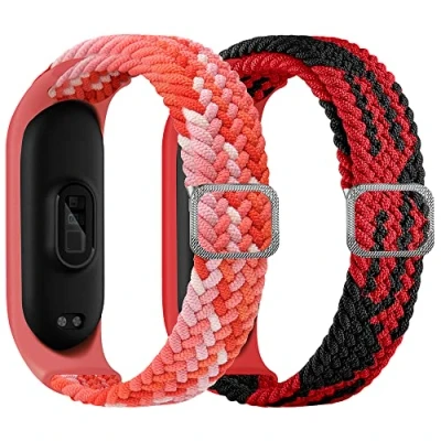 Bild av ACTECH Armband för Xiaomi Mi Band 6/6 NFC Armband, 5 4/Mi 3 2 stycken Nylon Stickband Ersätt Rosa/röd, Stilren