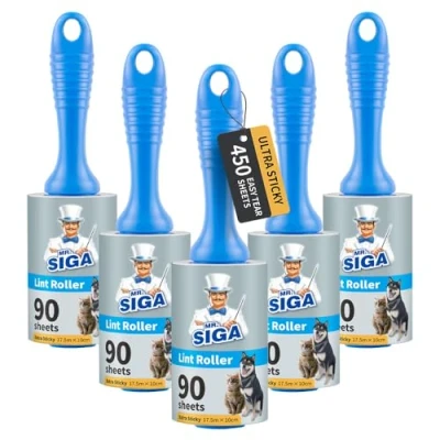 Bild av MR.SIGA Extra klibbig luddrulle husdjurshårborttagare med enkla rivblad, totalt 450 ark, 5 pack, blå