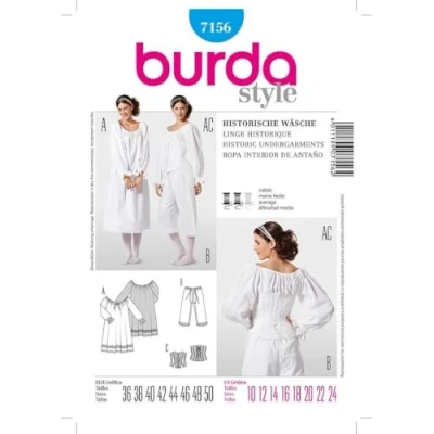 Bild av Burda Mönster 7156 Historiskt plagg, skjorta, byxor och liv storlek 3650