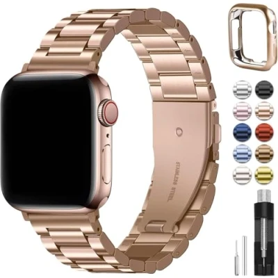Bild av Fullmosa Rem kompatibel med Apple Watch remmar som är 38 mm, 40 mm och 41 m, iWatch metallrem, ersättningsband i rostfritt stål kompatibelt serie 9/8/7/6/SE/SE2/5/4/3/2/1, roséguld,
