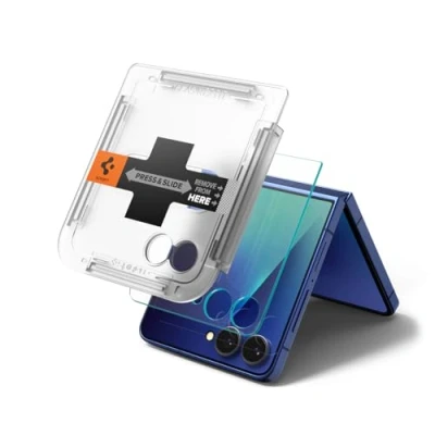 Bild av Spigen Glas.tR EZ Fit Skärmskydd kompatibel med Samsung Galaxy Z Flip7, 2 Stycken, Sjabloon voor Installatiem, Kristallklart, Case friendly, 9H härdat glas