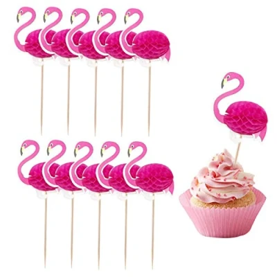 Bild av 50 st muffins 3D flamingo cupcakes mat plektrum fest cocktail tropisk cupcake dekoration