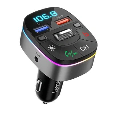 Bild av LENCENT Bluetooth 5.0 FM Sändare för Bil, AUX Radioadapter Car, Trådlös Dubbel Mikrofon Och Djup Bas, Bilradio Adapter Bluetooth, Handsfree Samtal, Siri, Google Assistent