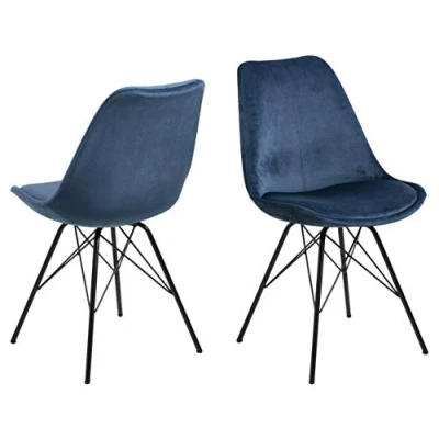 Bild av AC design möbler emanuel matrumsstolar set om 2, B: 48,5 x H: 85,5 D: 54 cm, marinblå/svart, sammet/metall, 2 st
