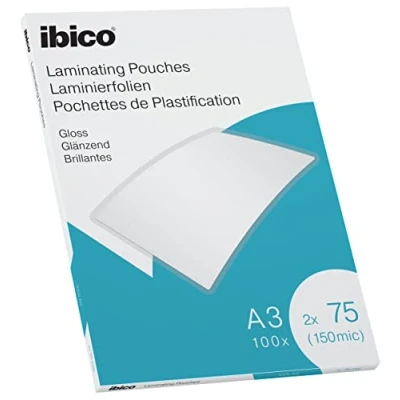Bild av Ibico Lamineringsfickor / Laminat, A3 storlek, Glansig Finish, 150 Mikron, 100 pack, Kristallklara, 627319
