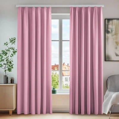 Bild av Deconovo Set med 2 gardiner hem vardagsrum barnrum dekoration rynka inomhus fönster kök 140 x 220 cm mörkläggningsgardin rosa dörrhus