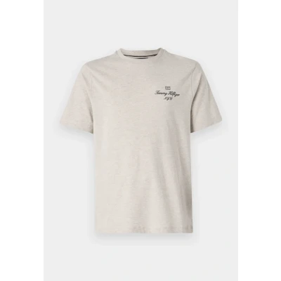 Bild av Tommy Hilfiger Outline FLAG Script TEE Unisex Tshirt med print, Storlek: XS, Heathered oatmilk