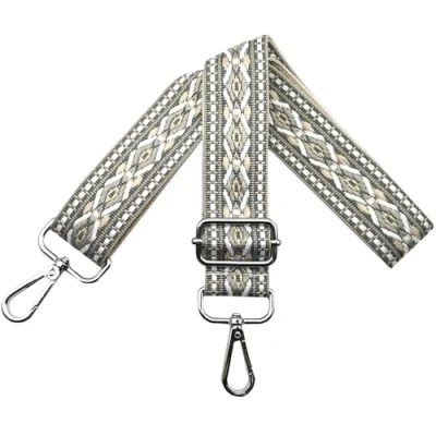 Bild av Justerbar axelrem för väskor dam bärrem, fickremmar ombyte, fickrem bredd 3,8 cm med silver karbinhake, axelväska handväskor, grå, N10