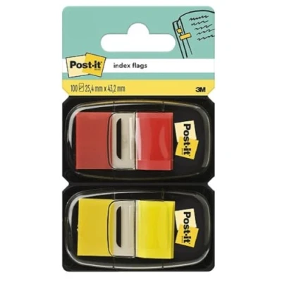 Bild av Post it I680 RY2 självhäftande remsor indexstandard, 2 x 50 i dispensern, 25,4 43,2 mm, röd, gul