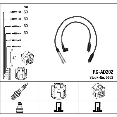 Bild av NGK 0502 Jeu De Fils d&#039;Allumage 5 AUDI: 80 B4 Berline, B3, 100 C4 Avant