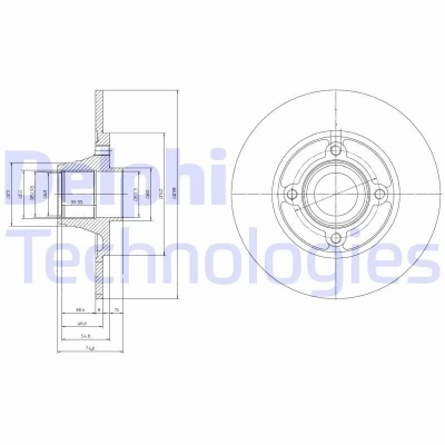 Bild av DELPHI BG9033RS Disque de frein 238 8 4 plein huilé non traité avec roulement roue, bague ABS RENAULT: CLIO 1, 1 Kasten
