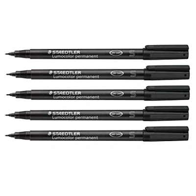 Bild av Staedtler Lumocolor folieringspenna permanent, tork och vattentät på nästan alla ytor, linjebredd S 0,4 mm, påfyllningsbar, lång livslängd, 5 svarta universalpennor, 3139X