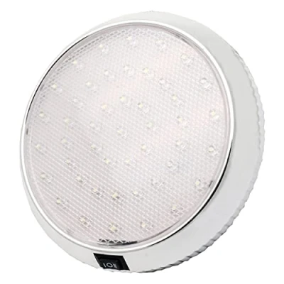 Bild av RV interiörlampa 12 V LED takkupol taklampa på/av brytare för husbil skåpbil husvagn båt kall vit, kromad yta
