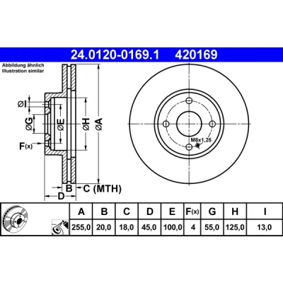 Bild av ATE 24.0120 0169.1 Disque de frein 255,0 20,0 4 100,0 ventilé revêtu MAZDA: MX 5 2, I