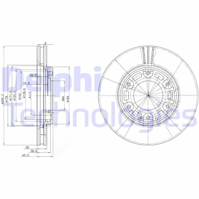 Bild av DELPHI BG3193 Disque de frein 285 28 6 ventilé huilé non traité sans roulement roue, bague ABS TOYOTA: Hiace 4 Kasten, Bus